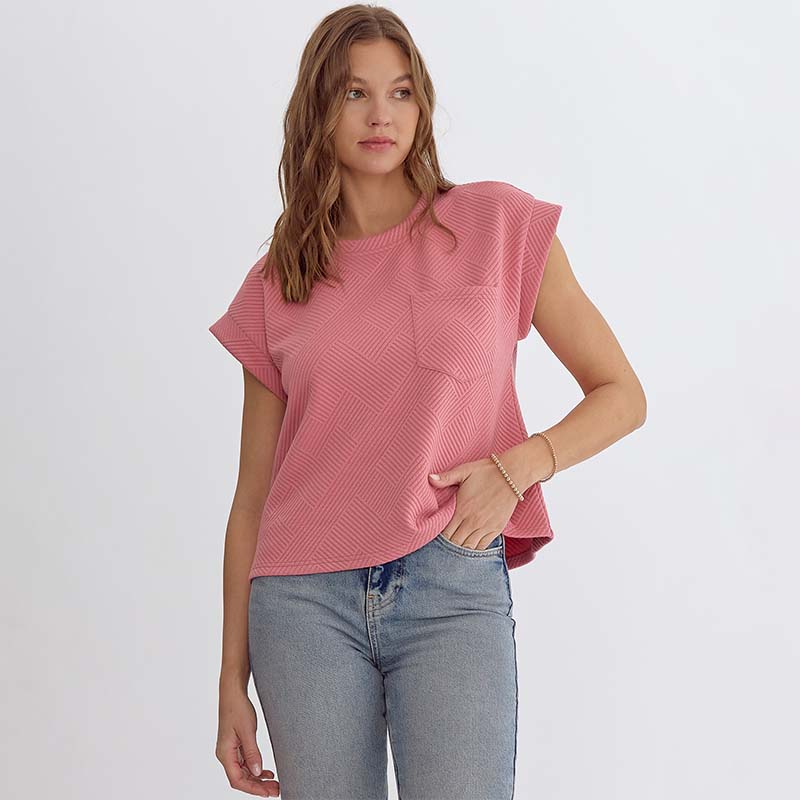 Pocket Basket Weave Textured Top