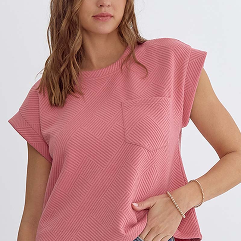 Pocket Basket Weave Textured Top