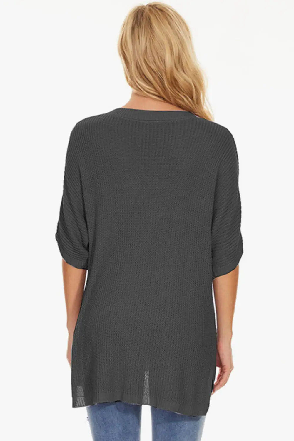 Pocketed V-Neck Half Sleeve Knit Top