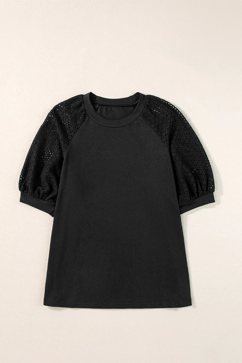 Pointelle Lace Half Sleeve Crew Neck Tee