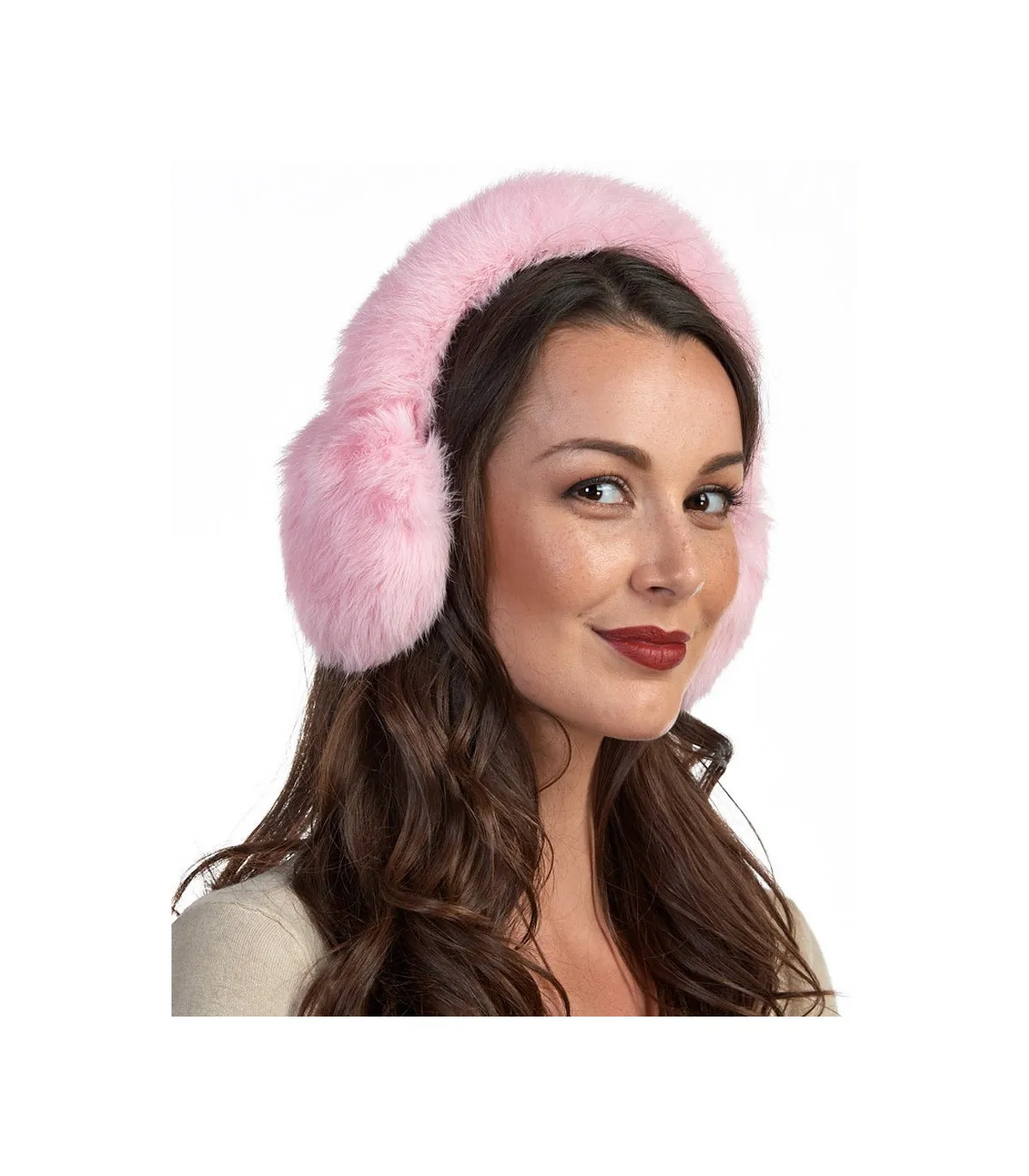 Rabbit Full Fur Earmuffs in Pink: FurHatWorld.com