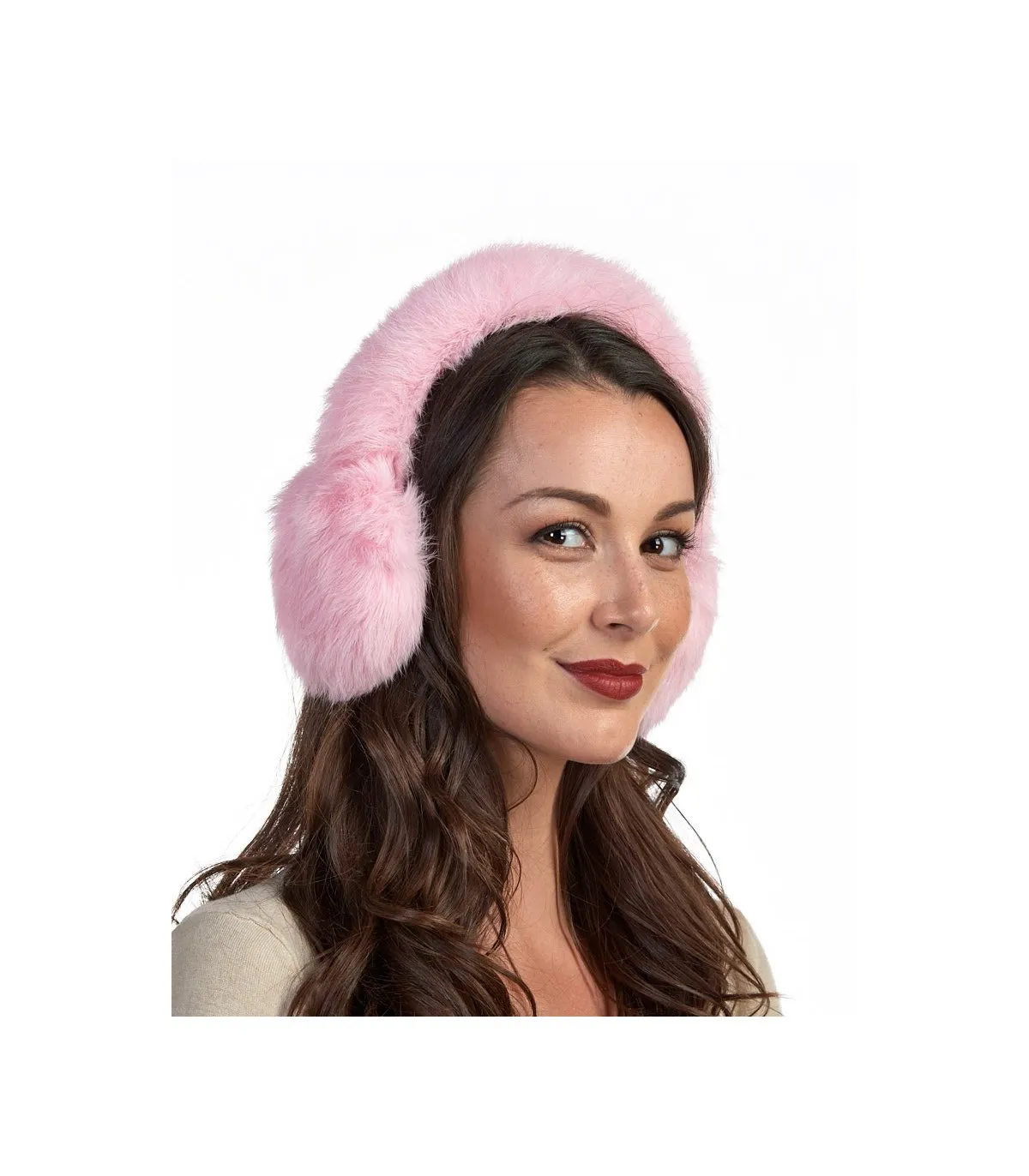 Rabbit Full Fur Earmuffs in Pink: FurSource.com