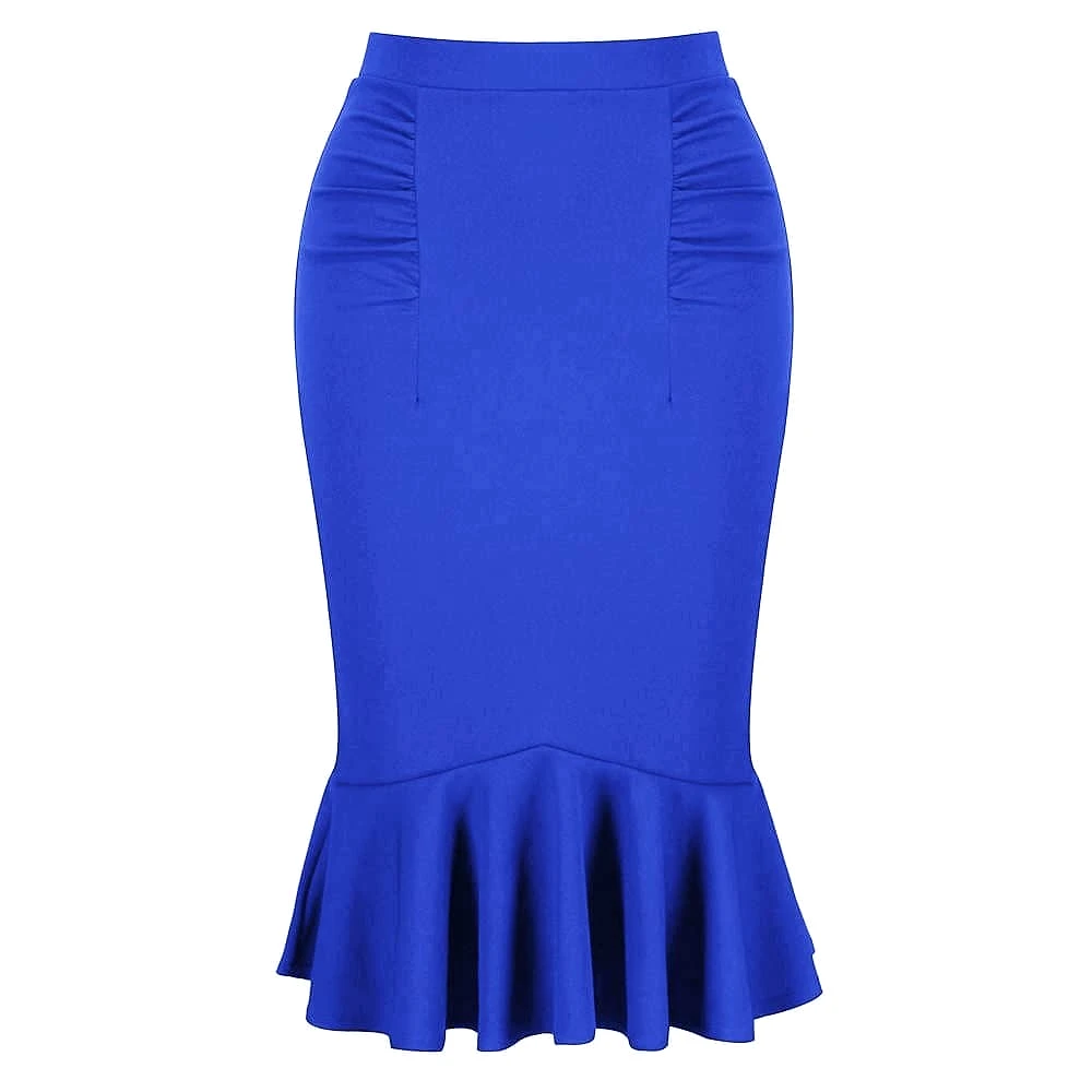 Royal Blue Peplum Fishtail Stretch Pencil Bodycon Skirt