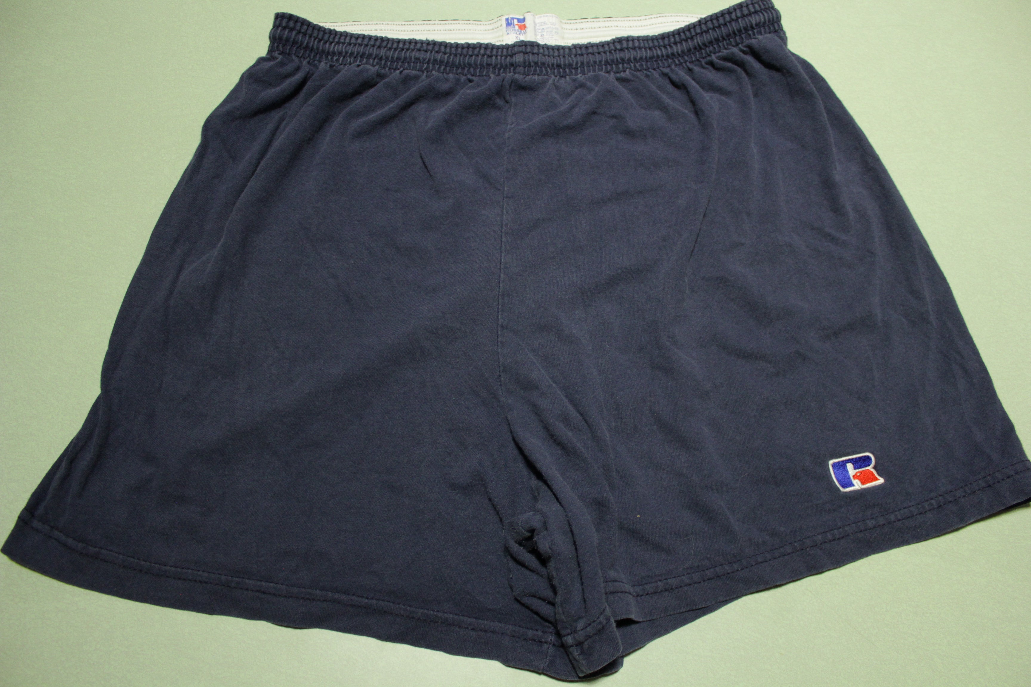 Russell Made in USA Vintage 90's Navy Blue Cotton Gym Basketball Tennis Shorts Drawstring