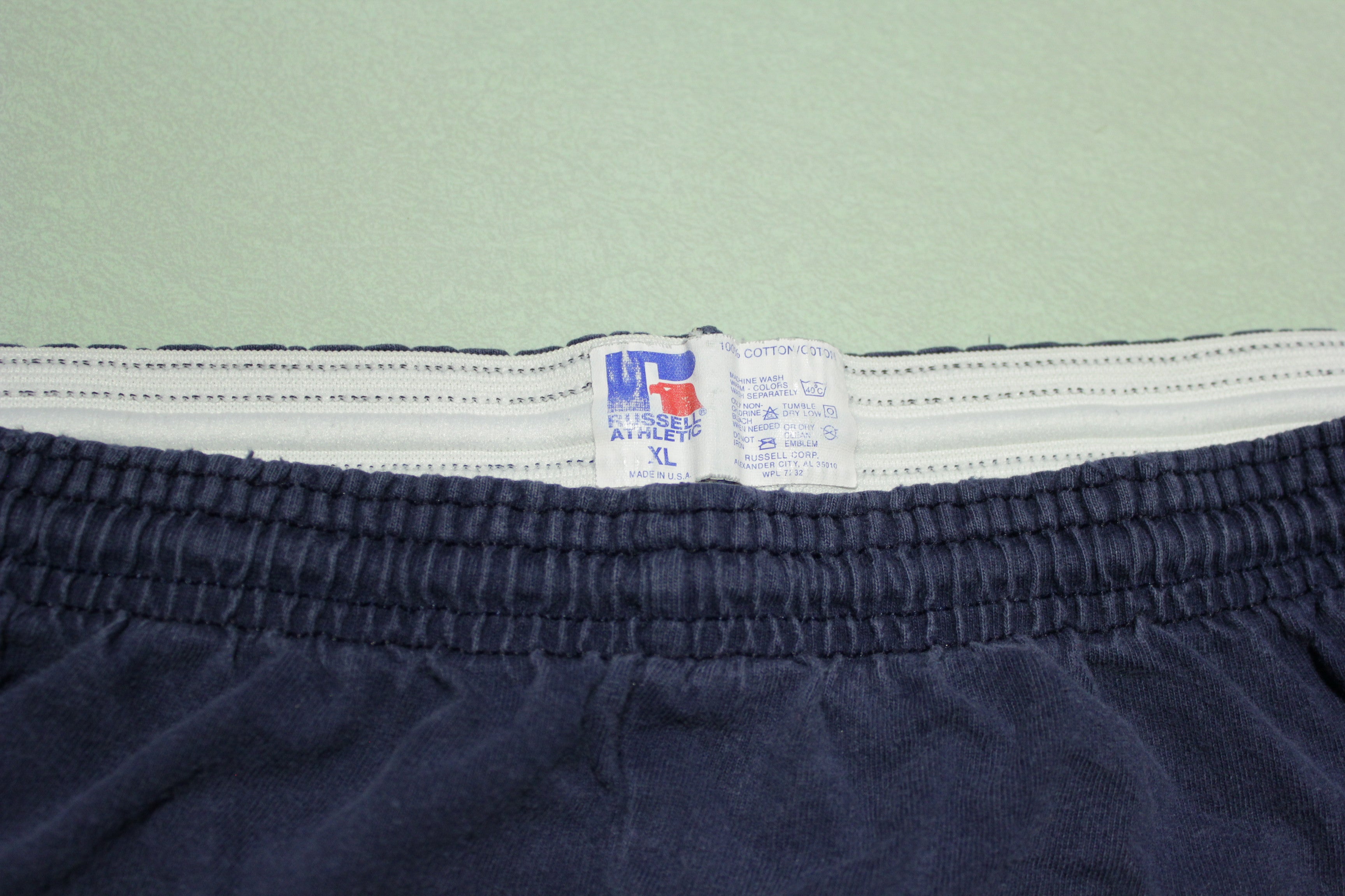 Russell Made in USA Vintage 90's Navy Blue Cotton Gym Basketball Tennis Shorts Drawstring