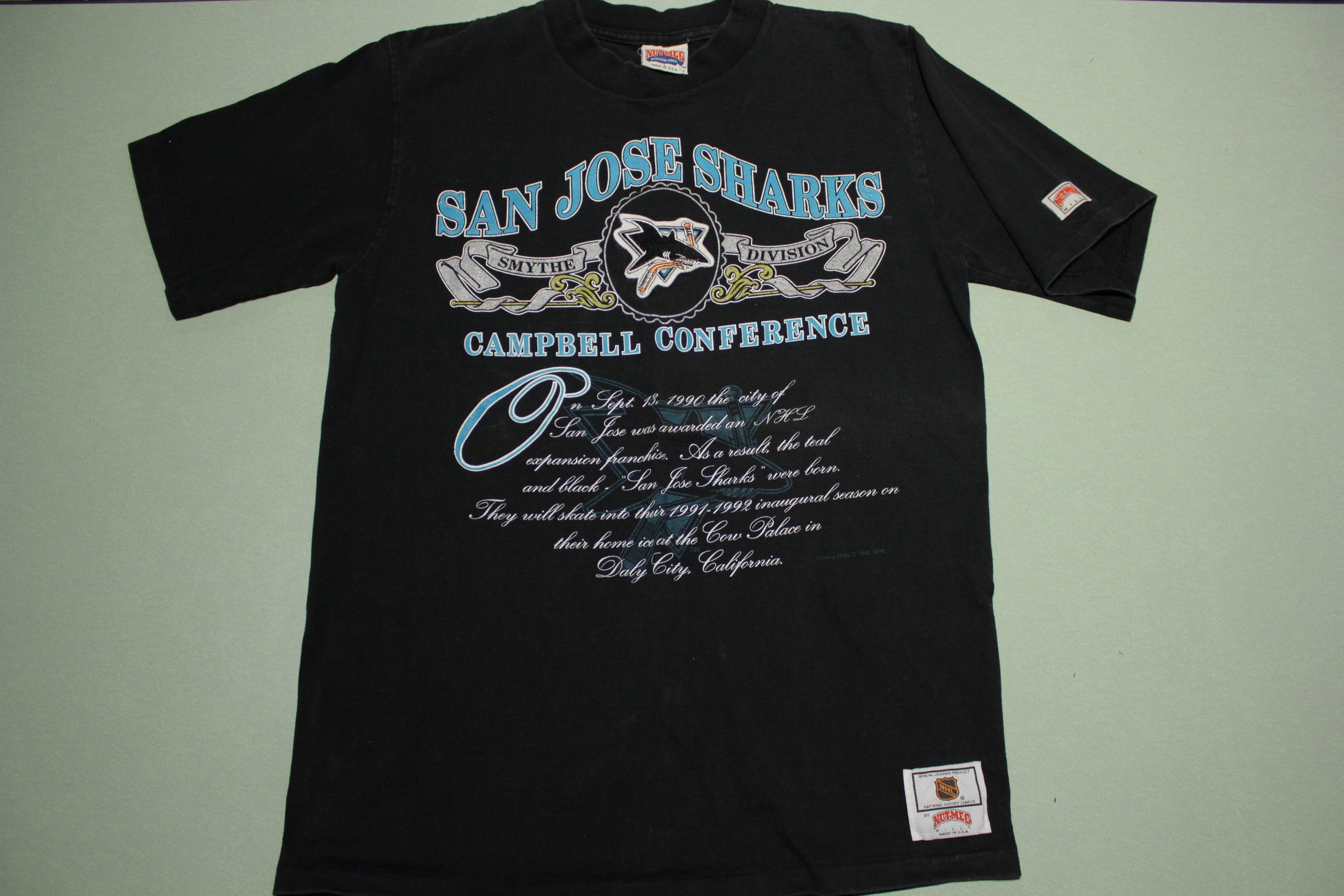 San Jose Sharks Smythe Division Campbell Conference Vintage 1991 90's Hockey T-Shirt