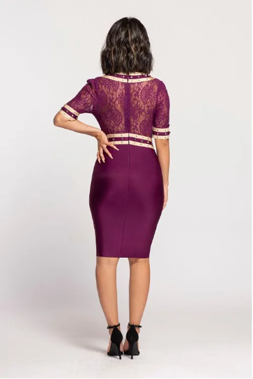 Sangria Half Sleeve V-Neck Lace 2-Fer Dress