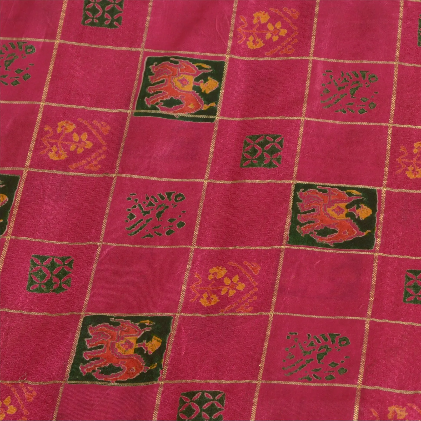 Sanskriti Vintage Sarees Pink Zari Work Women Print Pure Silk Sari Craft Fabric