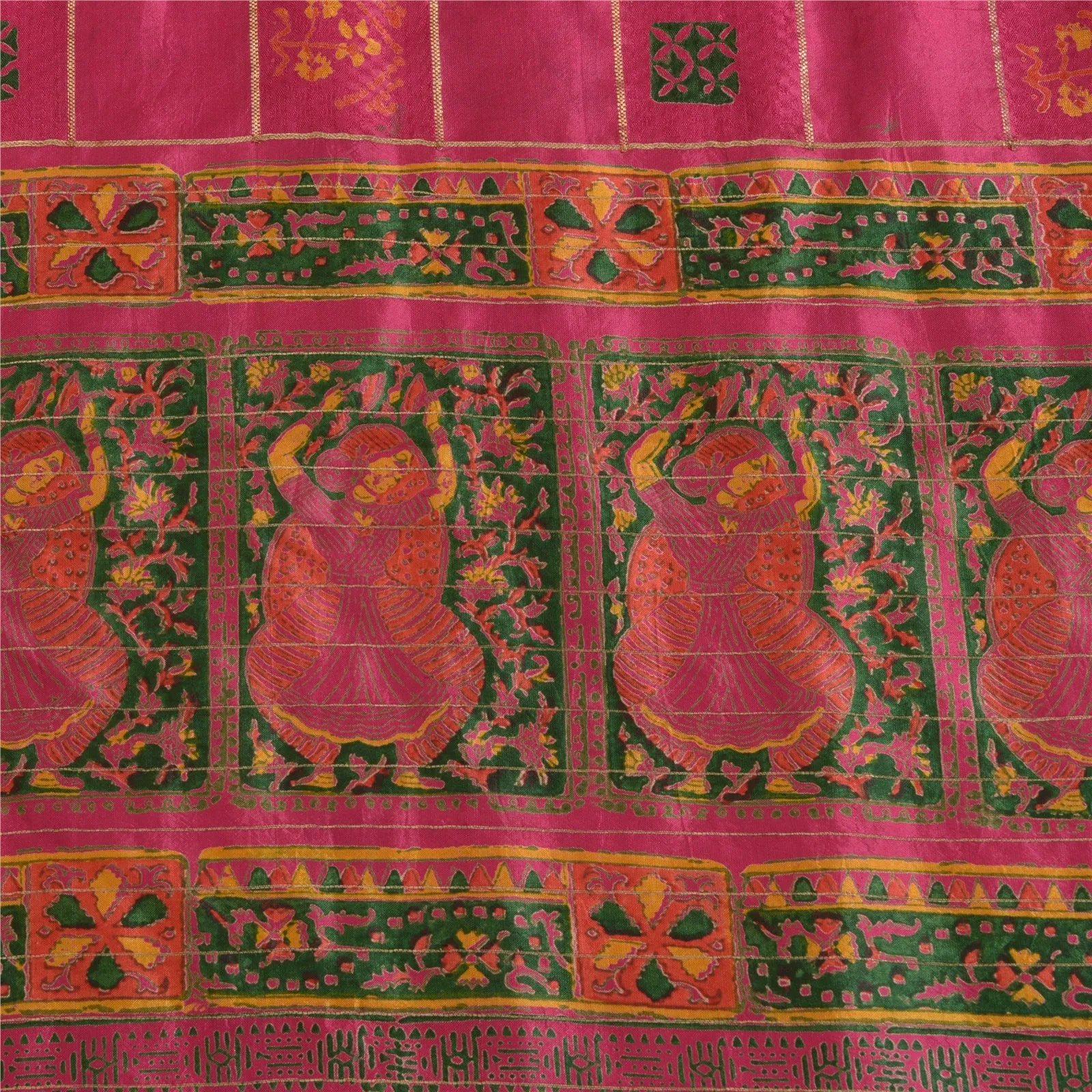 Sanskriti Vintage Sarees Pink Zari Work Women Print Pure Silk Sari Craft Fabric