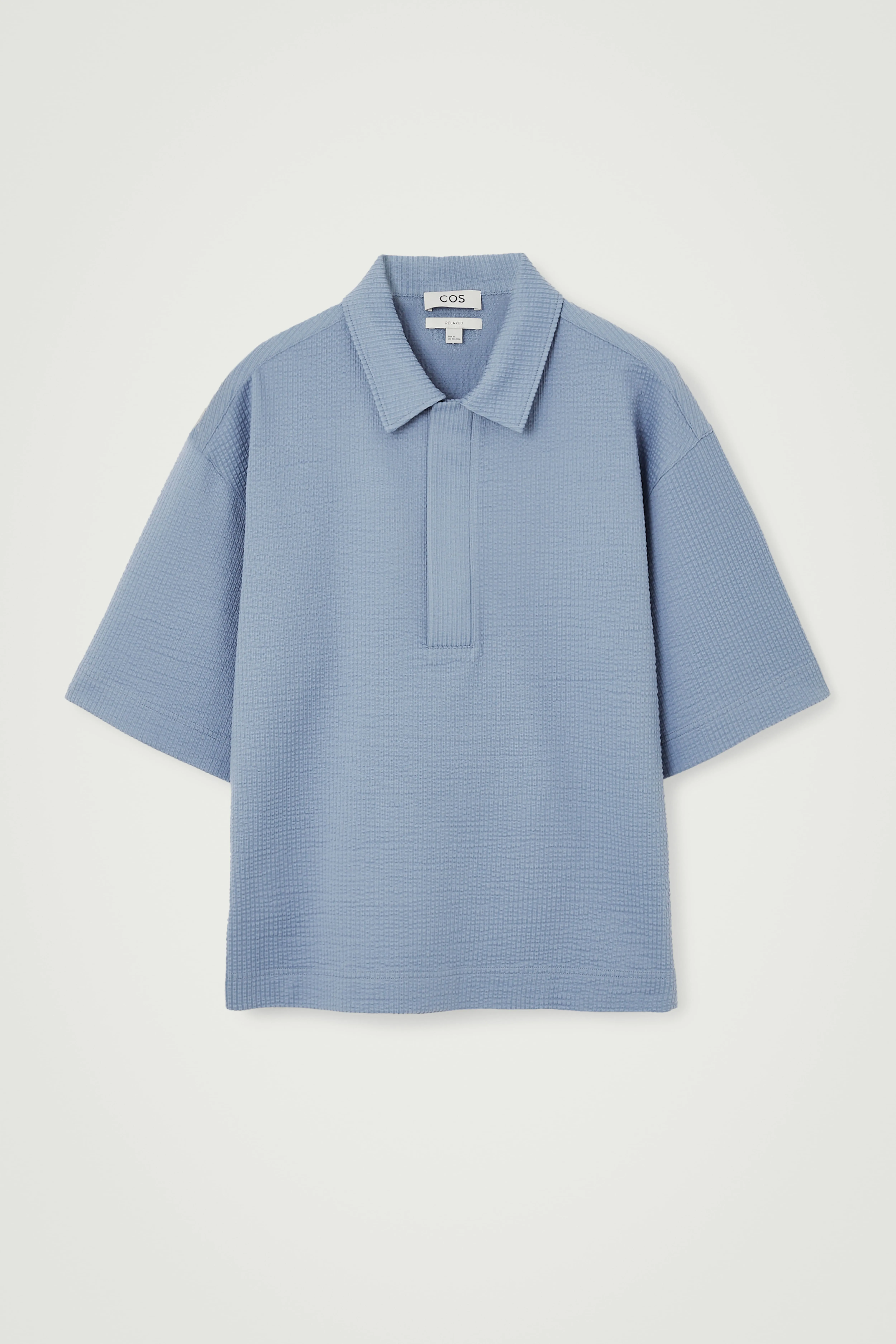 SEERSUCKER HALF-ZIP POLO SHIRT - Round neck - Short sleeve - LIGHT BLUE - Men | H&M GB