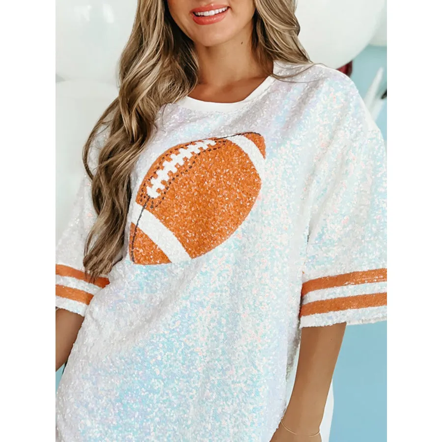 Sequin Football Round Neck Half Sleeve Oversize Top