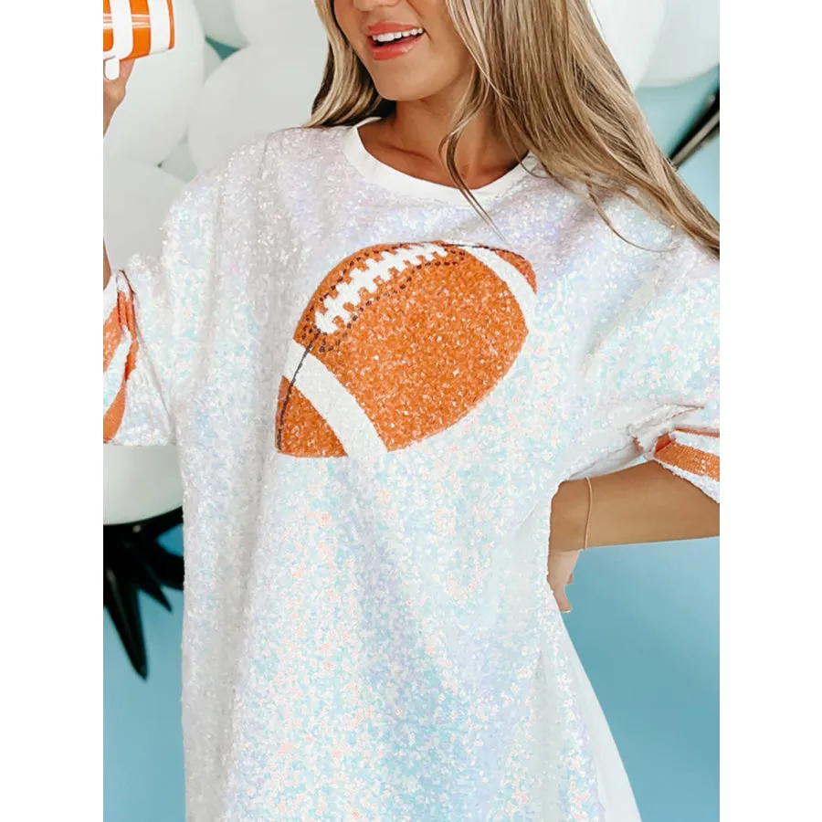 Sequin Football Round Neck Half Sleeve Oversize Top