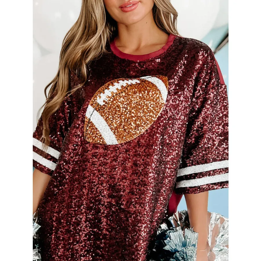 Sequin Football Round Neck Half Sleeve Oversize Top