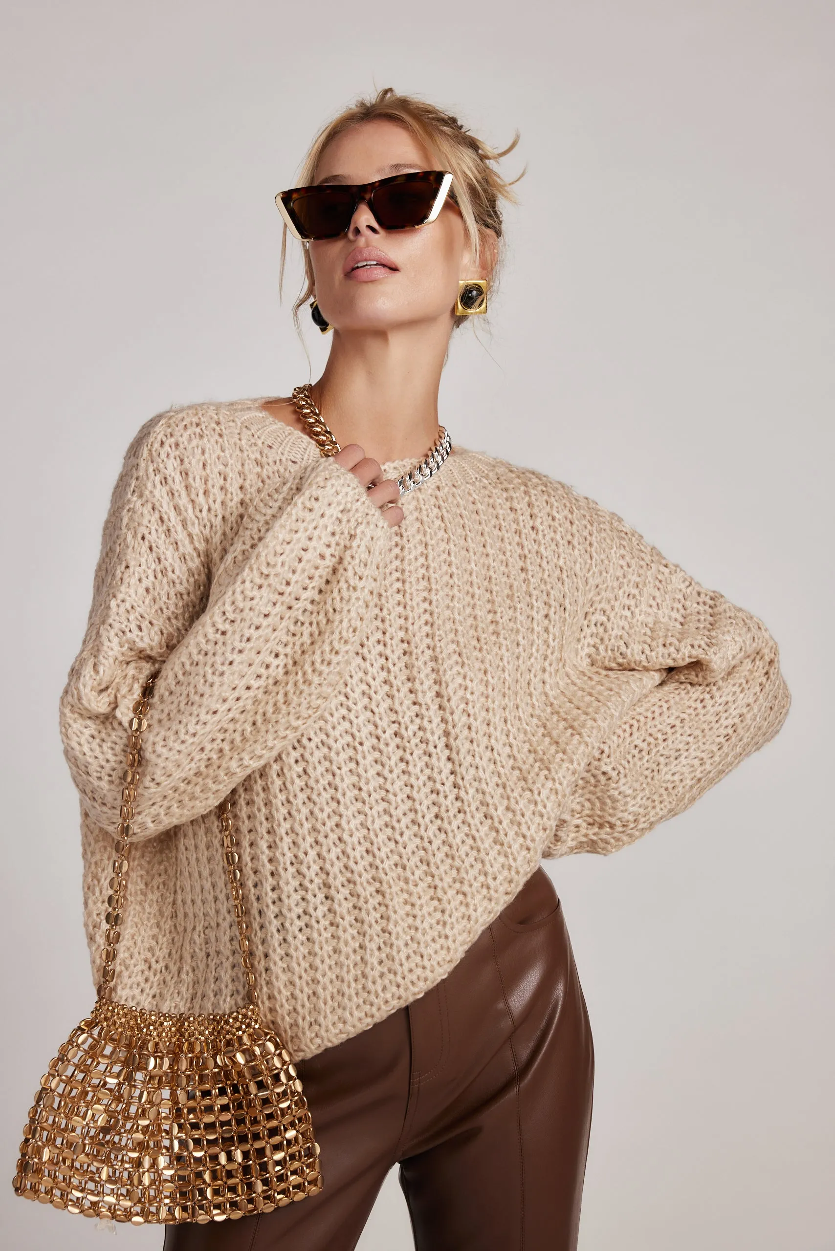 Slick Taupe Knit Sweater