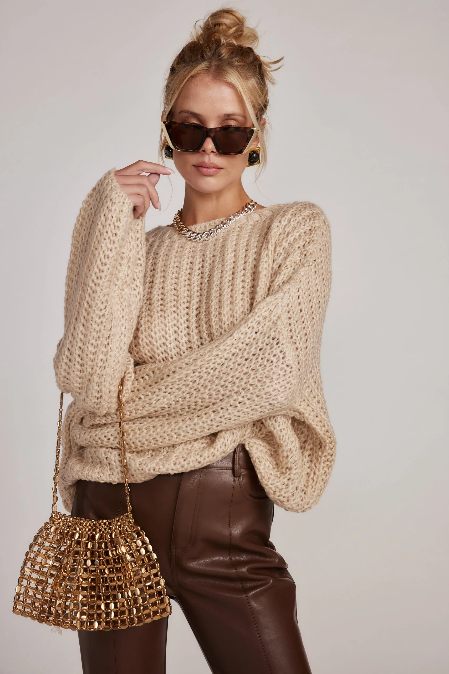 Slick Taupe Knit Sweater