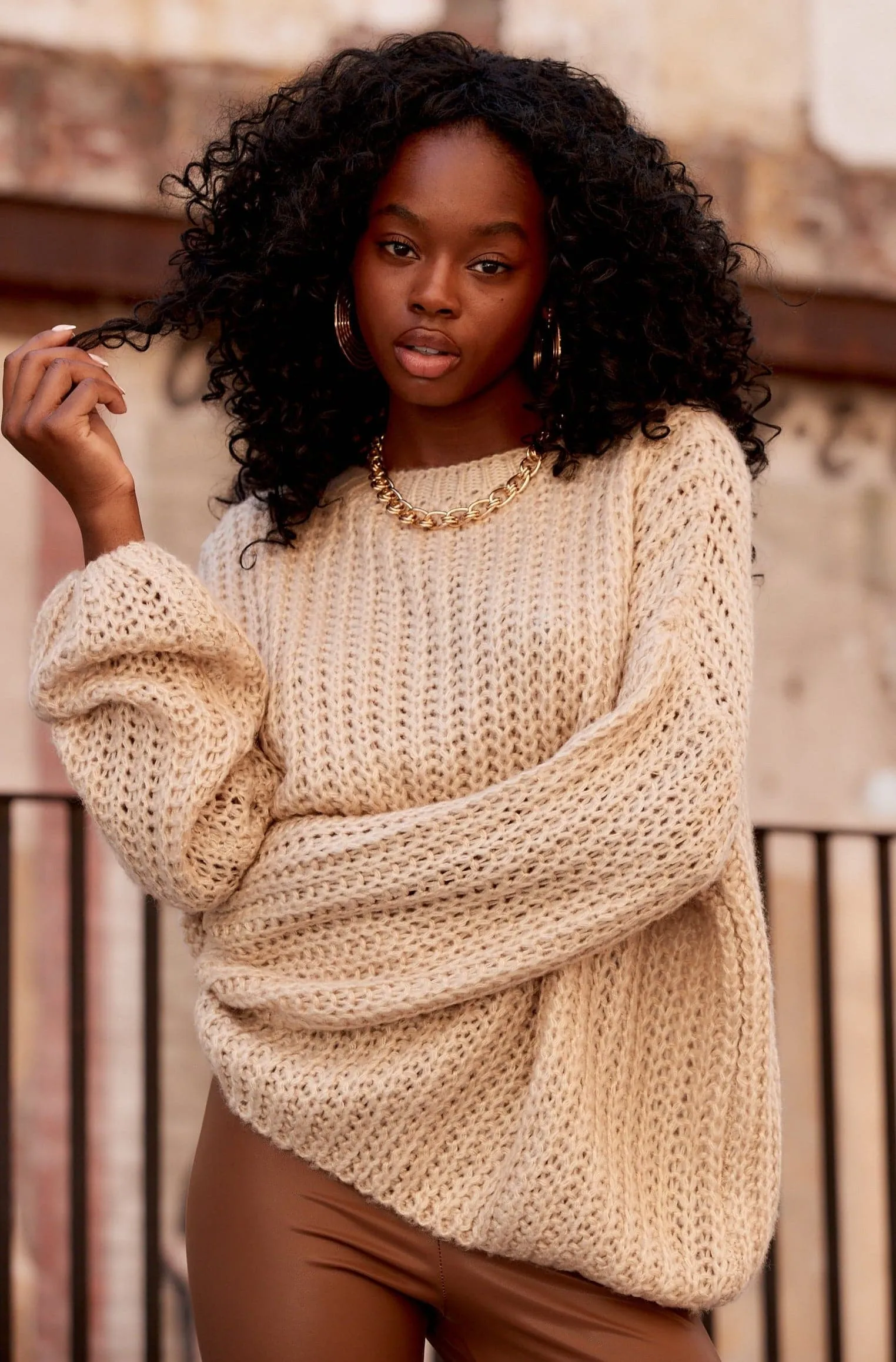 Slick Taupe Knit Sweater