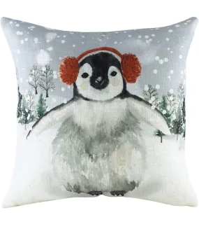 Snowy penguin with earmuffs cushion cover one size multicoloured Evans Lichfield