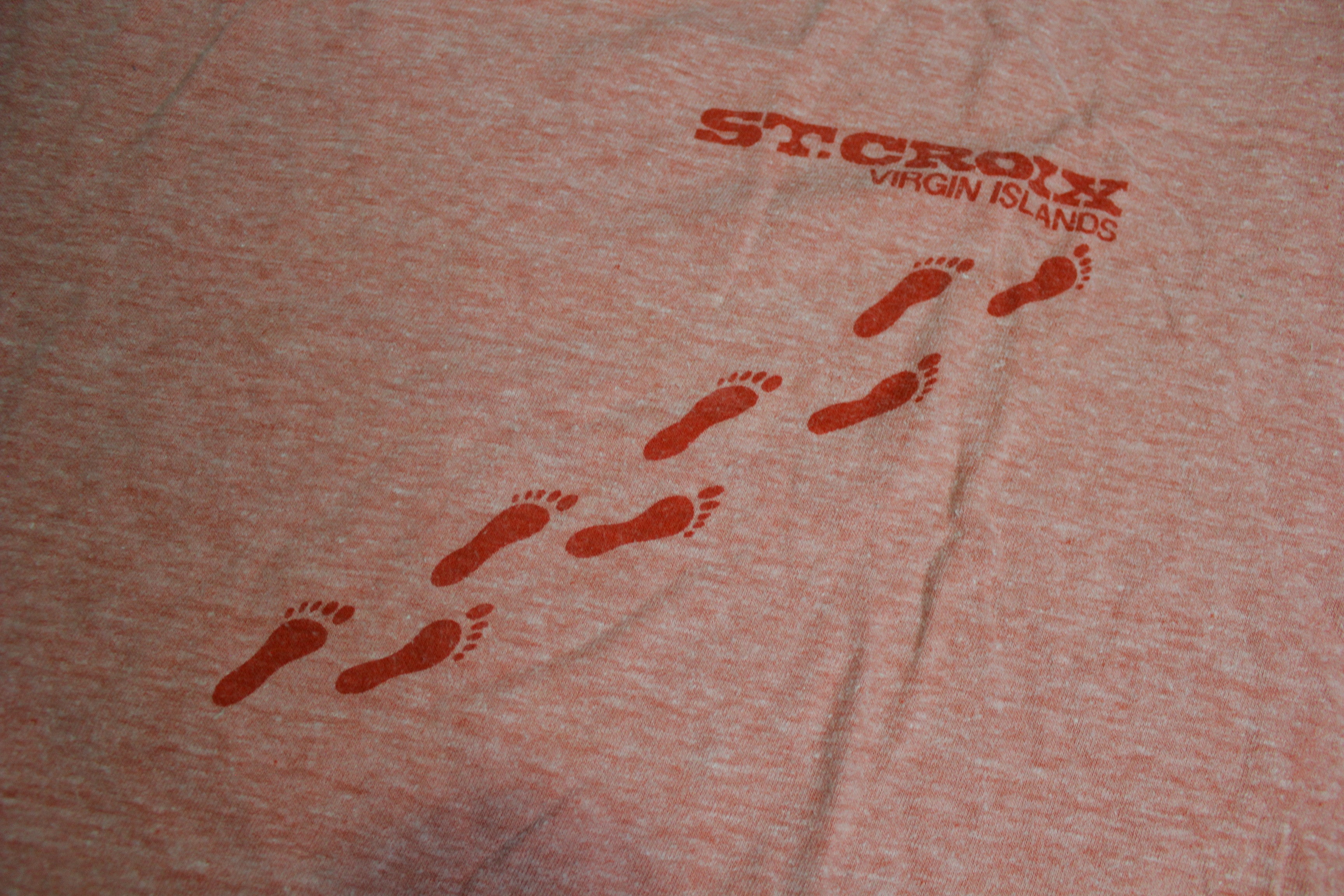 St. Croix Virgin Islands Vintage 80's Heathered Red Ringer Footprints T-Shirt