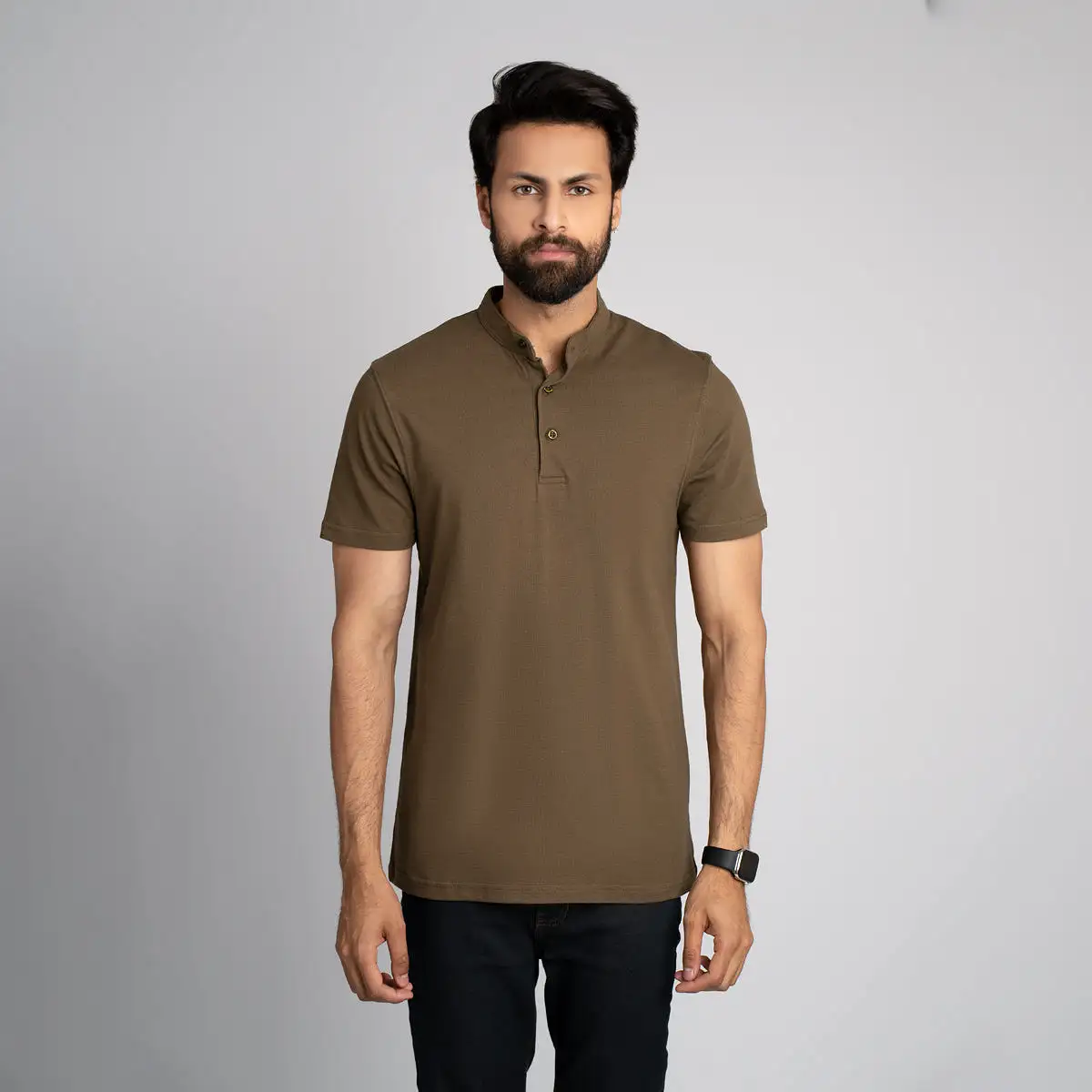 Stand Up Collar Half Sleeve Henley - HSSM1230008