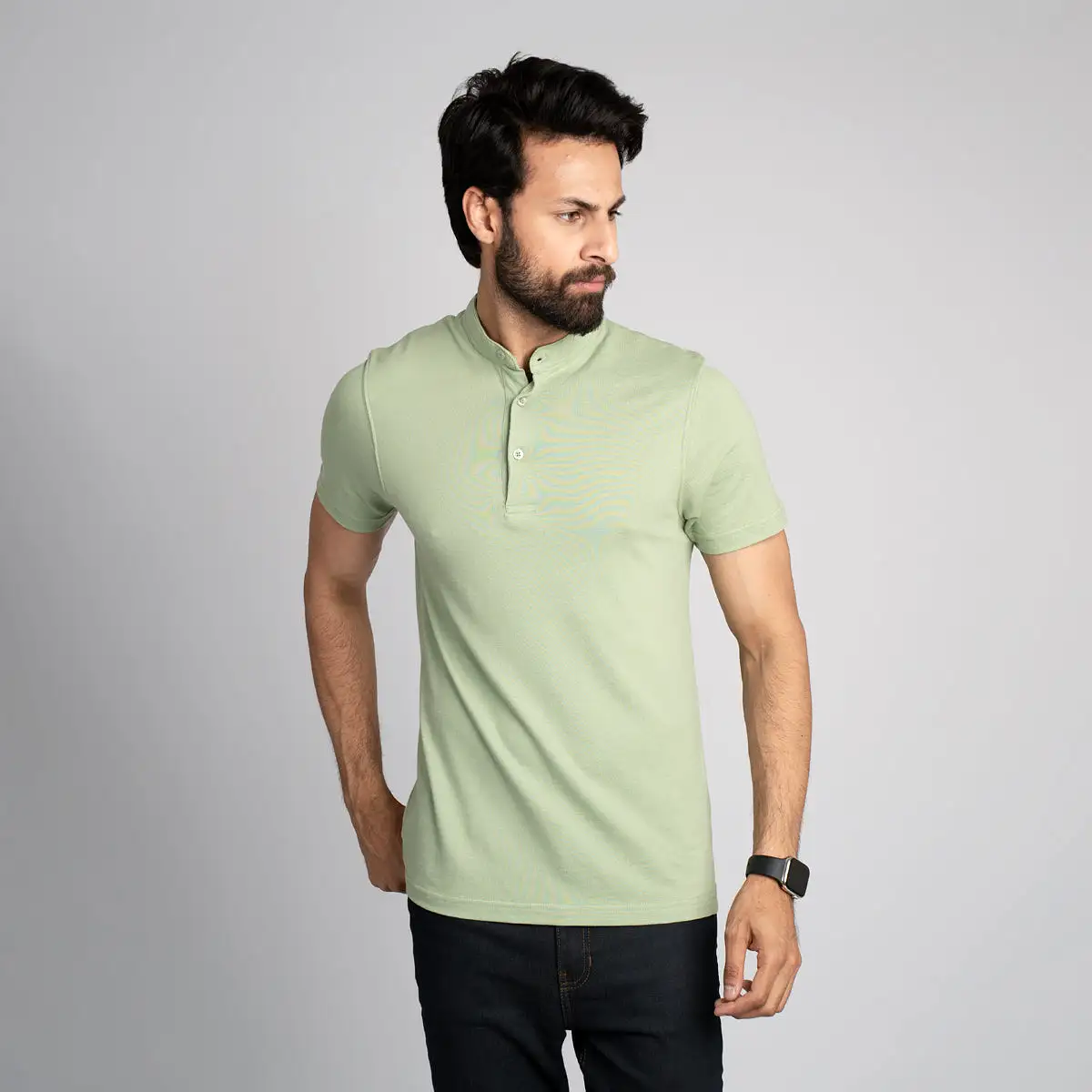 Stand Up Collar Half Sleeve Henley - HSSM1230008