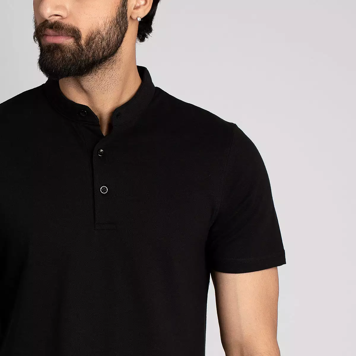 Stand Up Collar Half Sleeve Henley - HSSM1230008