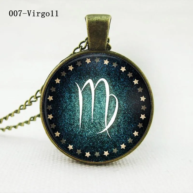 statement chain choker necklace Vintage women jewelry Zodiac Pendant Necklace glass cabochon bronze necklace SM6