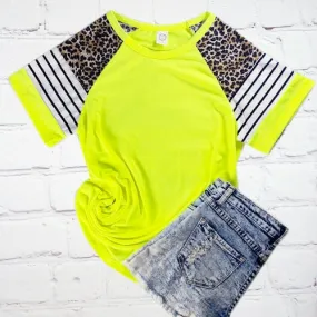 Stripes & Leopard Half Sleeve Top