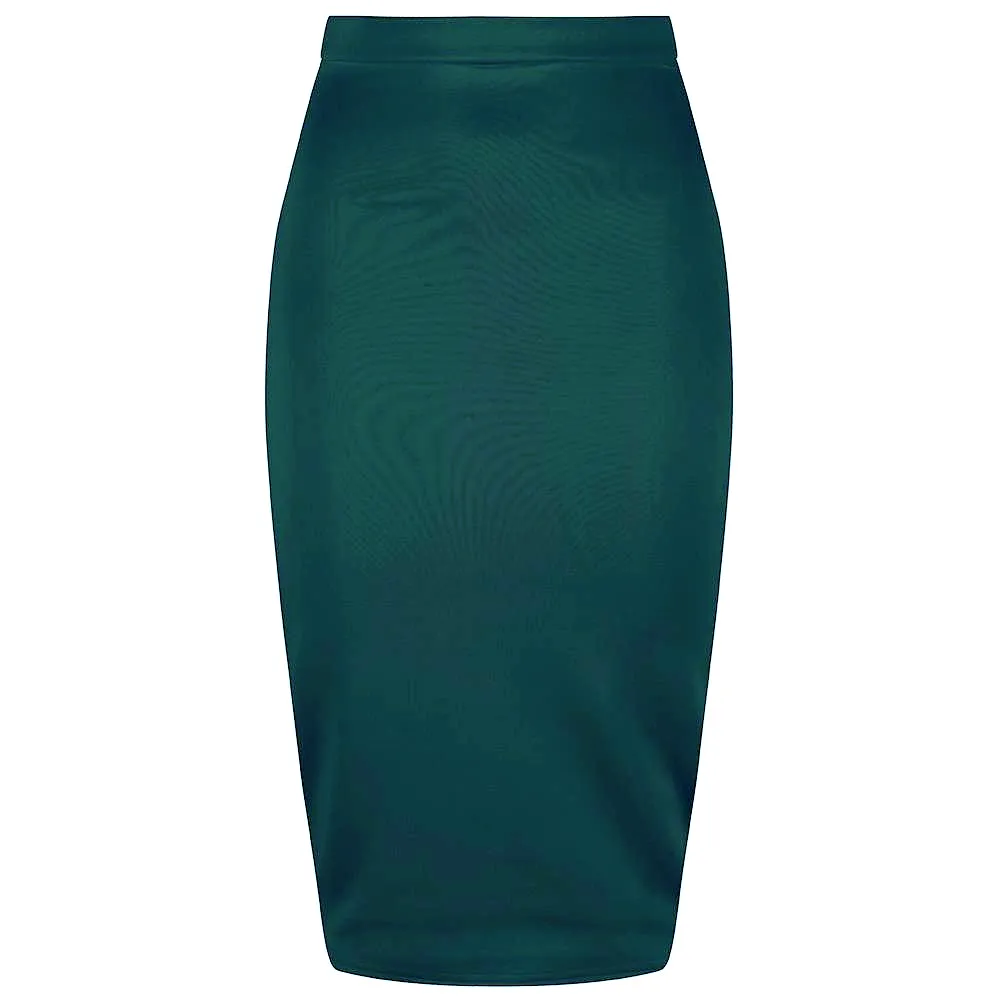 Teal Classic Stretch Emerald Pencil Bodycon Midi Office Work Skirt