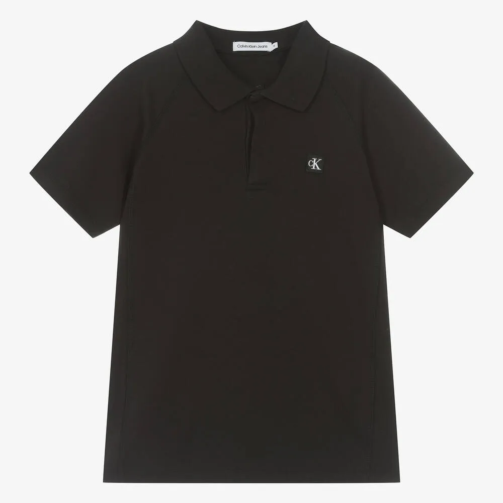 Teen Boys Black Cotton Polo Shirt