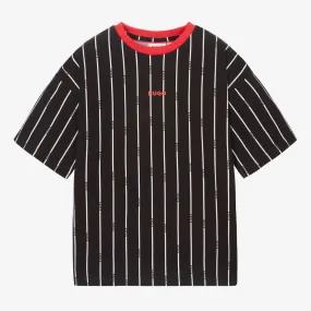 Teen Boys Black Cotton Striped T-Shirt