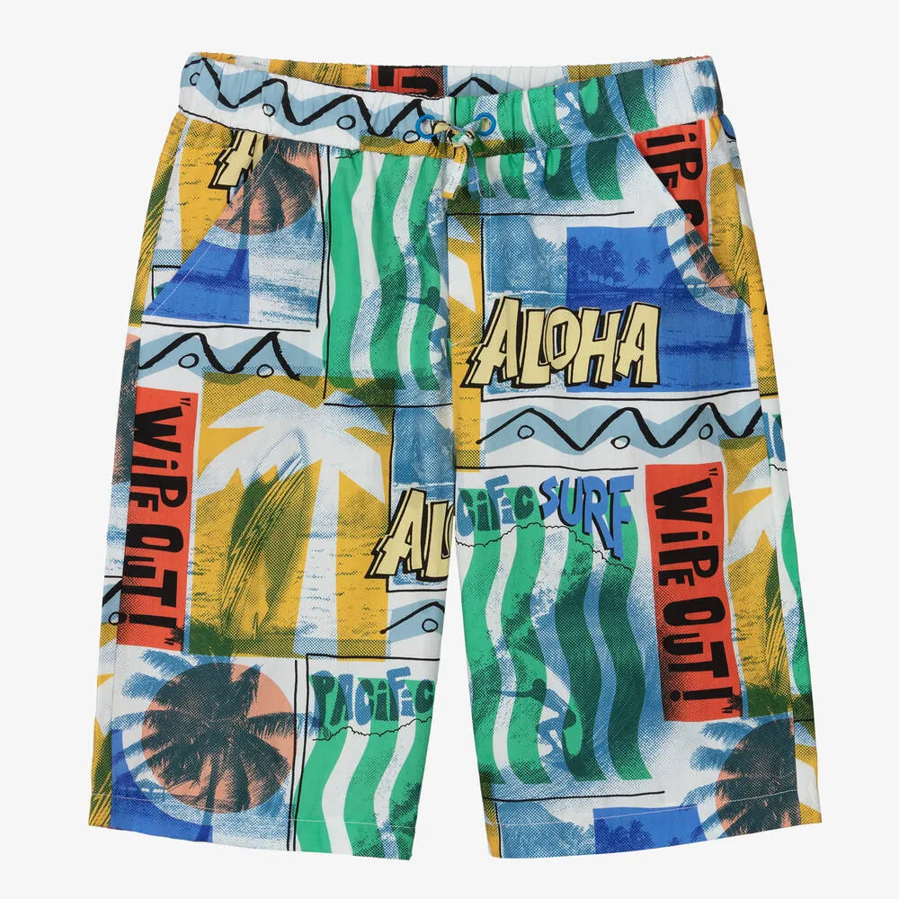 Teen Boys Blue Aloha Graphic Cotton Shorts