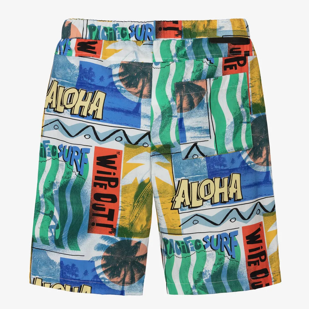 Teen Boys Blue Aloha Graphic Cotton Shorts