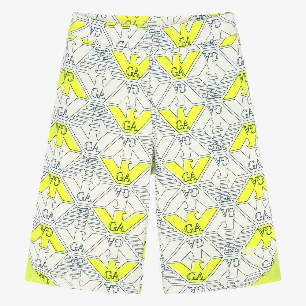 Teen Boys Ivory Cotton Eagle Print Shorts