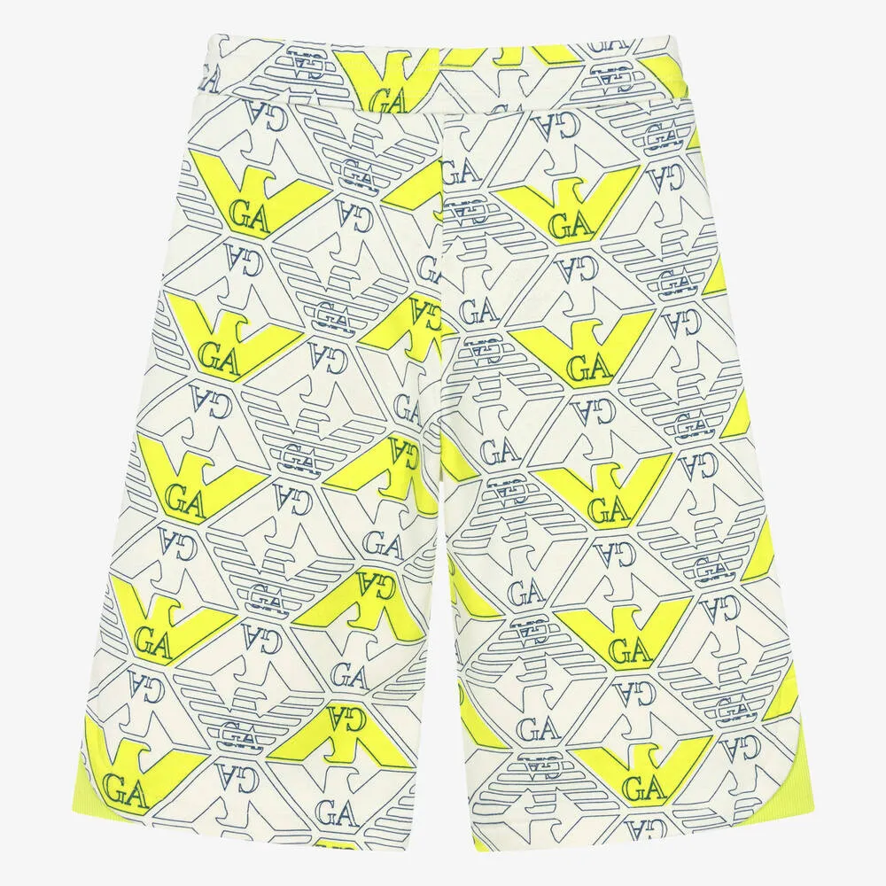 Teen Boys Ivory Cotton Eagle Print Shorts