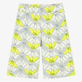 Teen Boys Ivory Cotton Eagle Print Shorts