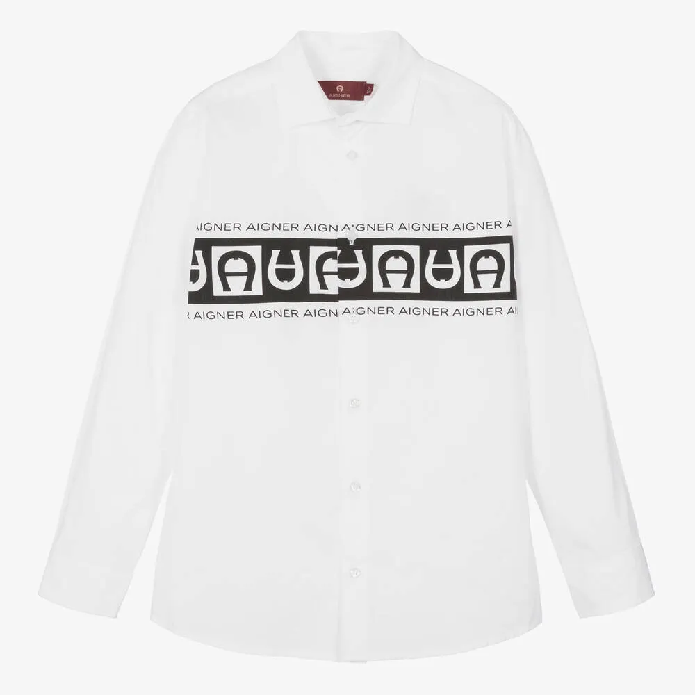 Teen Boys White & Black Cotton Shirt