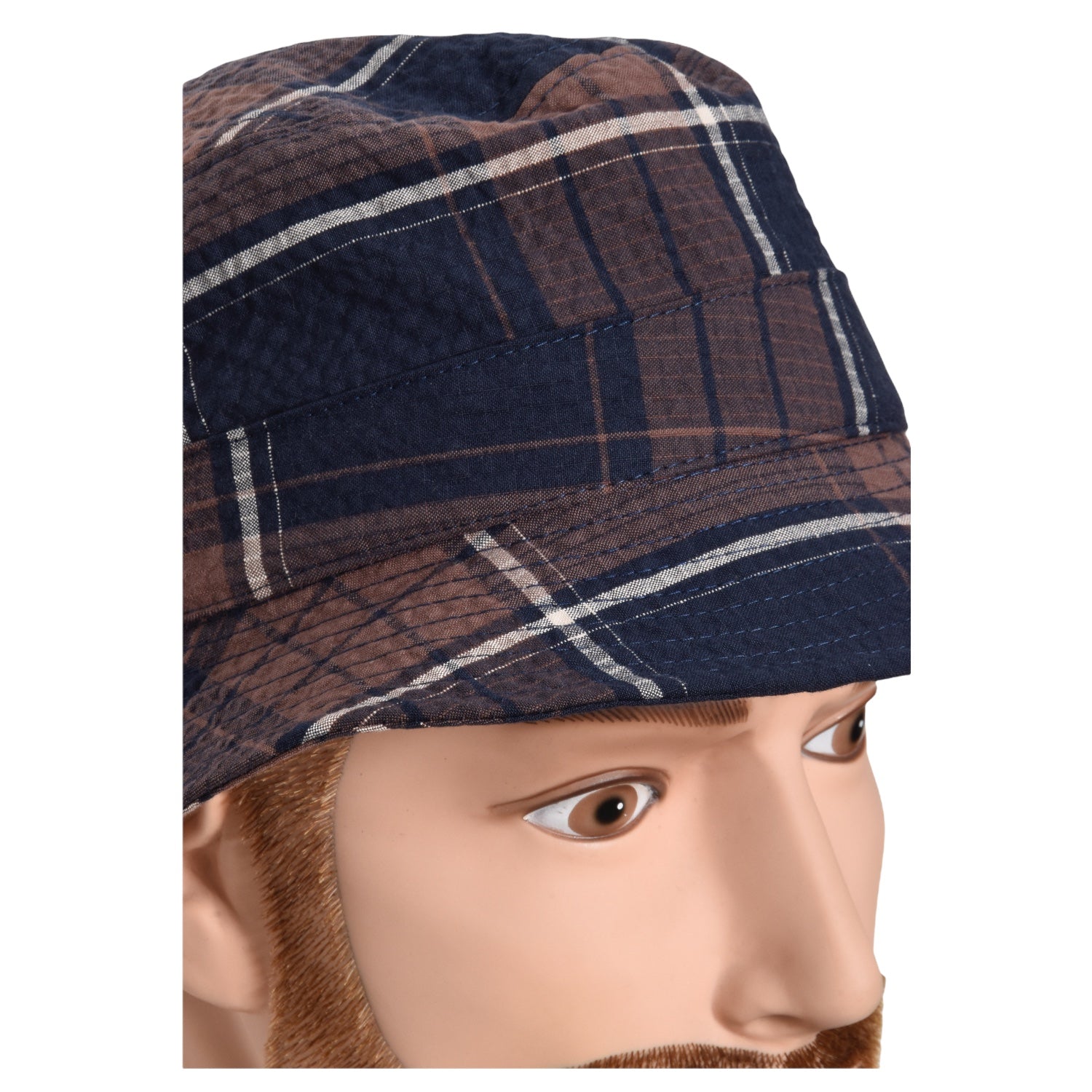 Universal Works Bucket Hat check seersucker brown/navy 26818