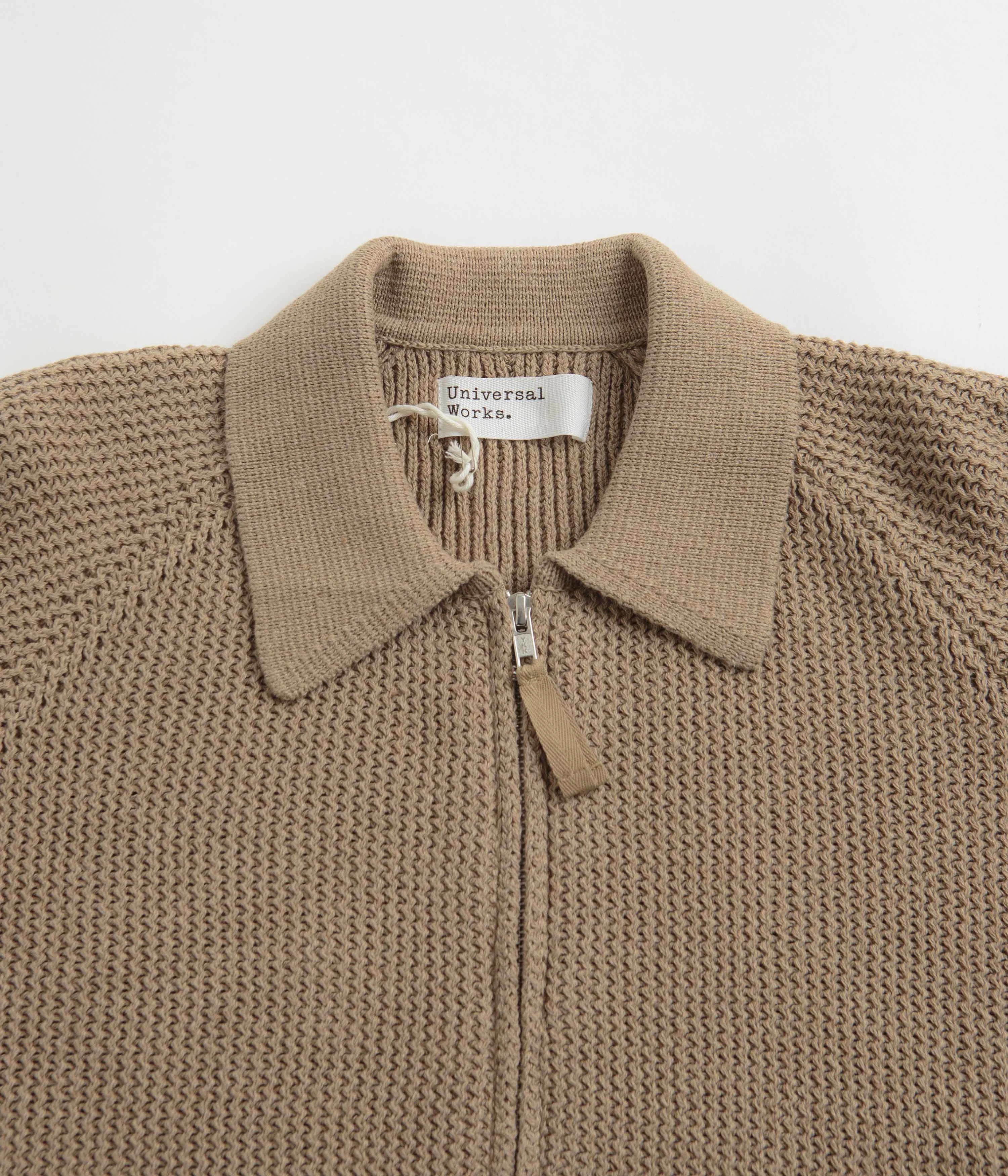 Universal Works Rack Stitch Zip Up Knit Sweatshirt - Summer Oak