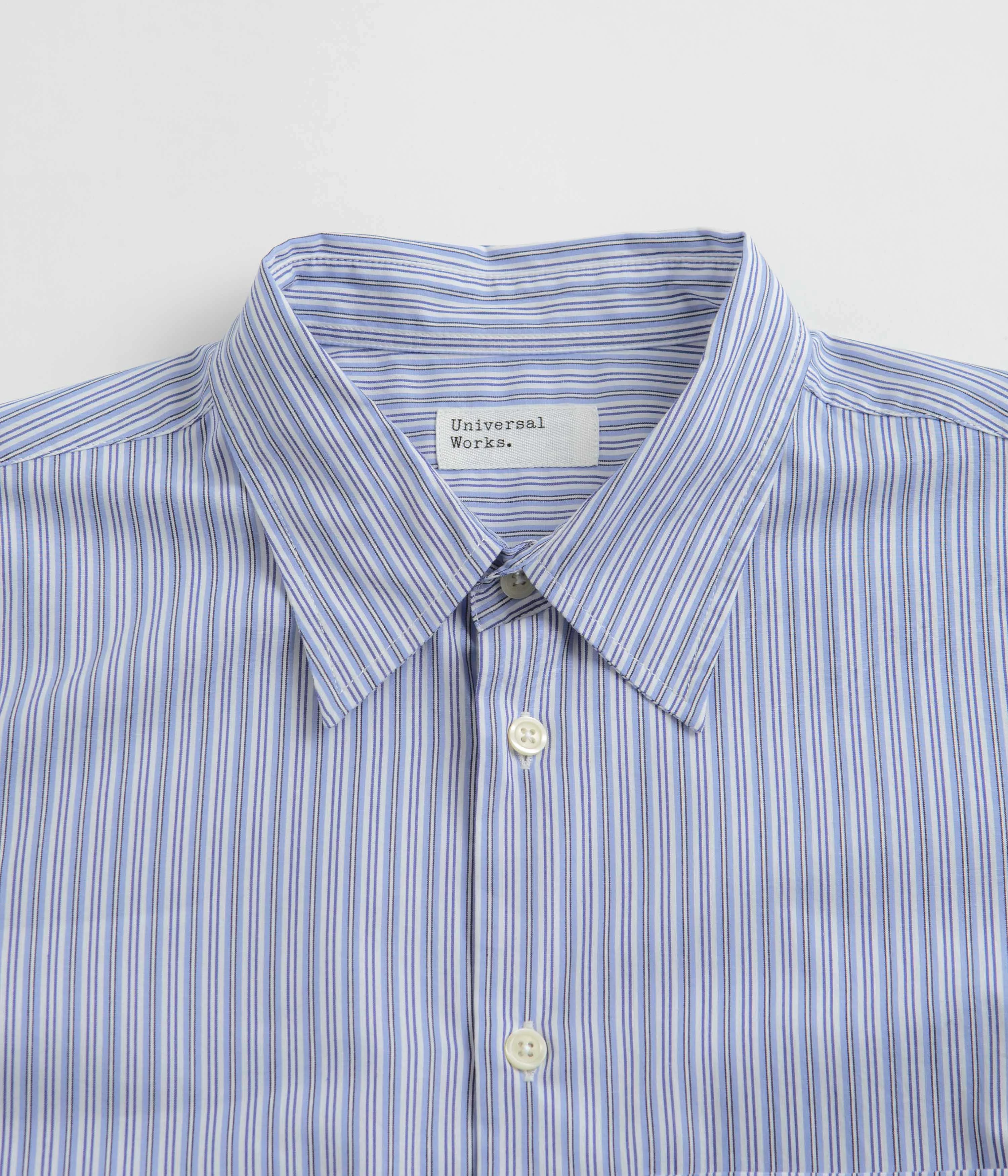 Universal Works Square Pocket Shirt - Blue / Navy Stripe