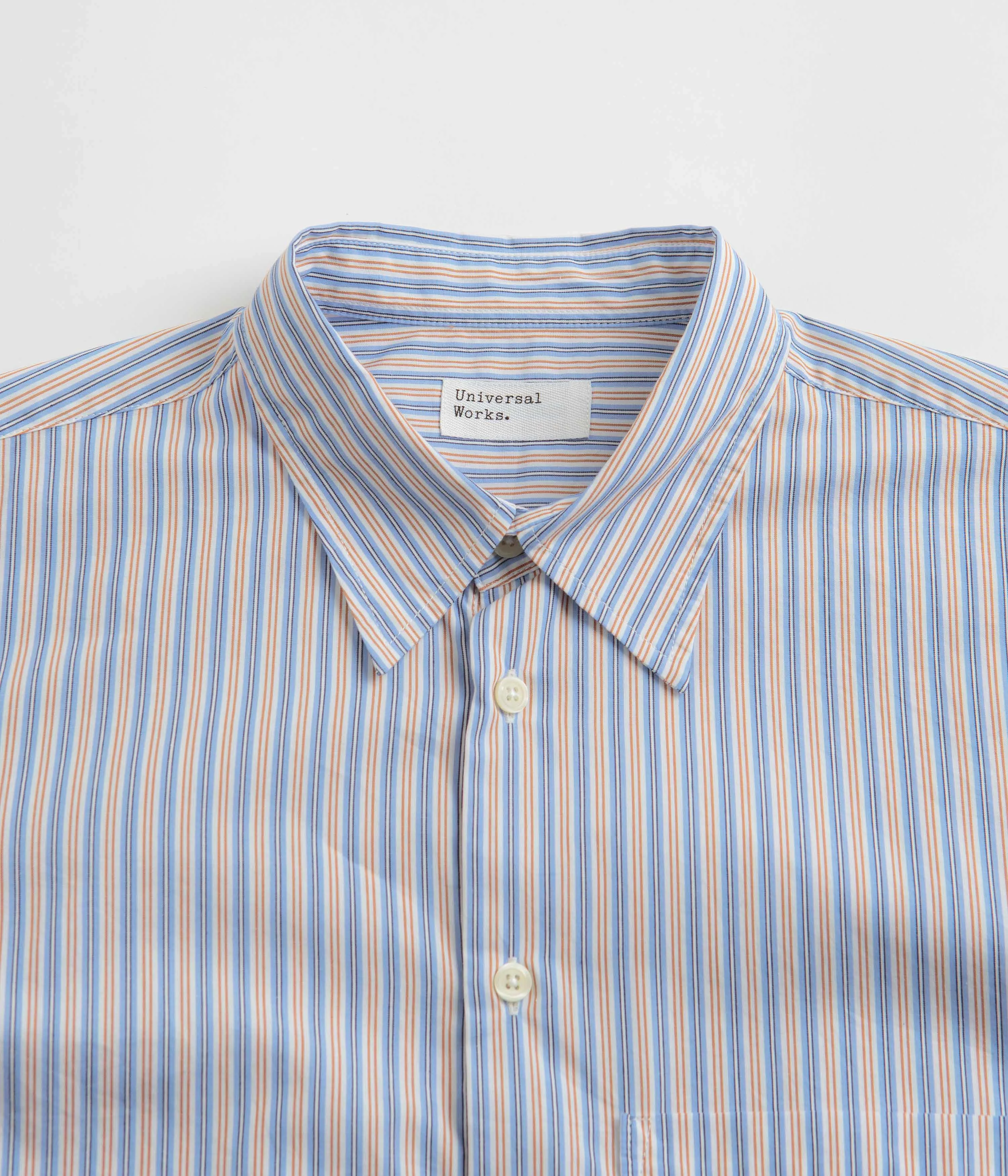 Universal Works Square Pocket Shirt - Blue / Orange Stripe