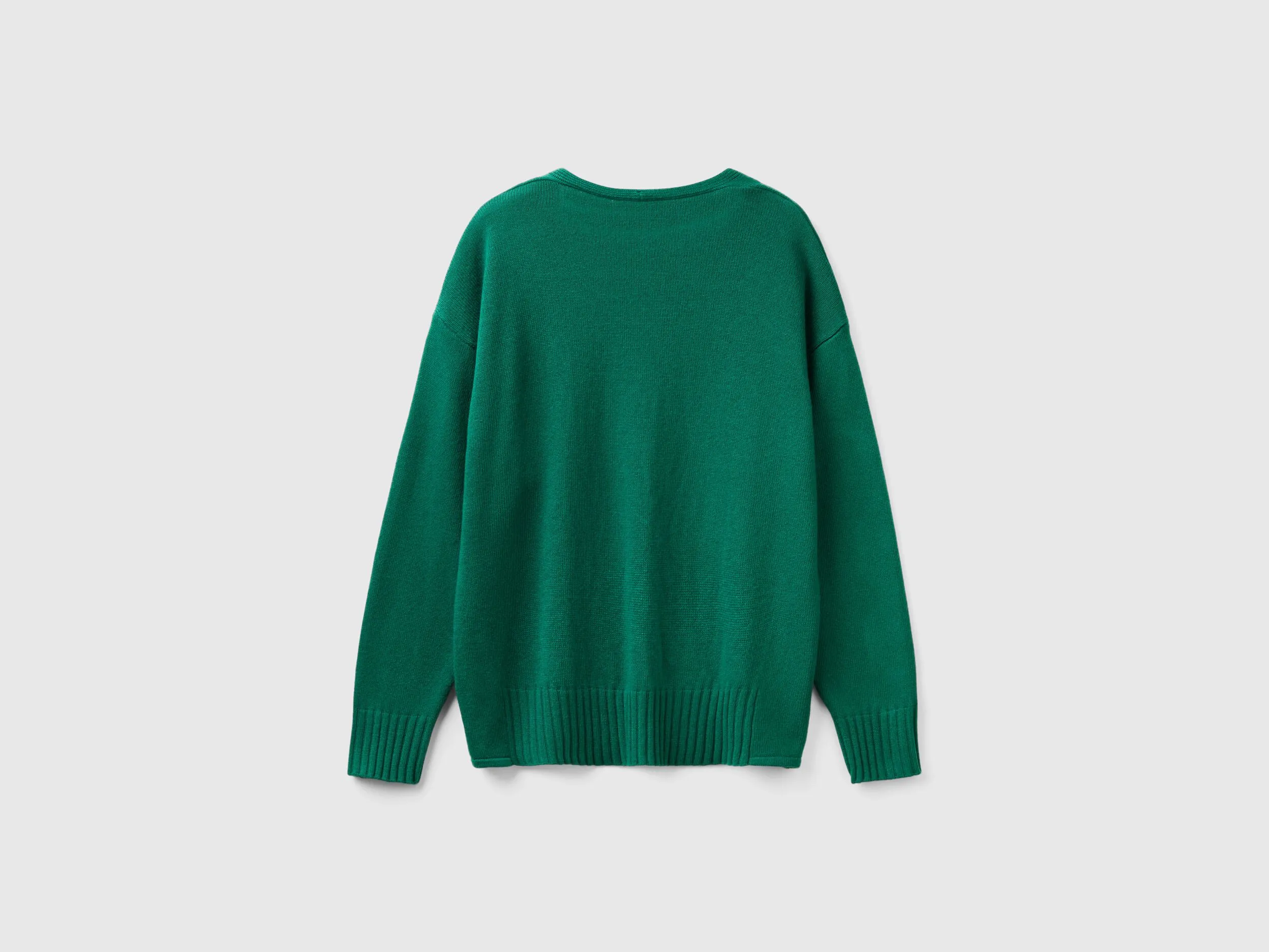 V-neck sweater in wool blend - Dark Green | Benetton