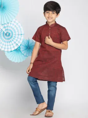 VASTRAMAY Boys' Brown Melange Half Sleeve Kurta