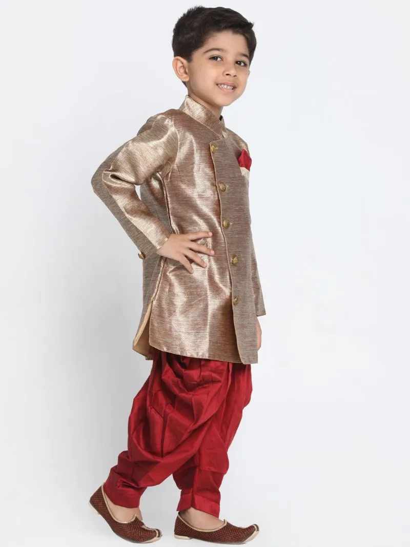 Vastramay Boys' Gold Cotton Blend Sherwani