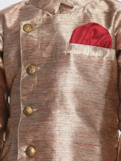 Vastramay Boys' Gold Cotton Blend Sherwani