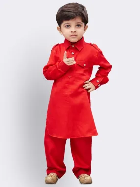 VASTRAMAY Boys' Red Cotton Pathani