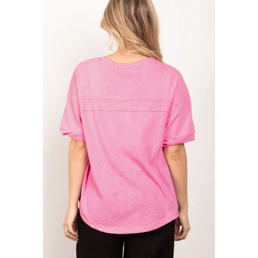 VERY J Twisted Sleeve Band Half Button Top