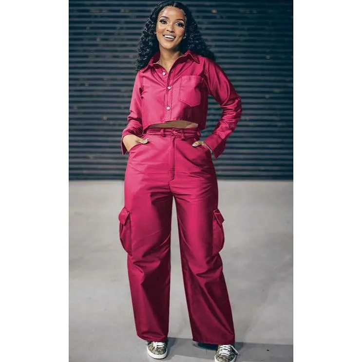 Vintage Buttoned Crop Top and Pant Set