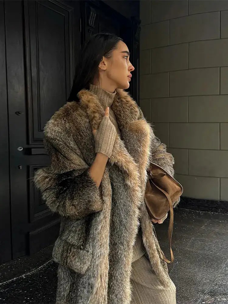 Vintage Faux Fur Oversized Coats Women Thick Warm Fluffy Jackets Coats