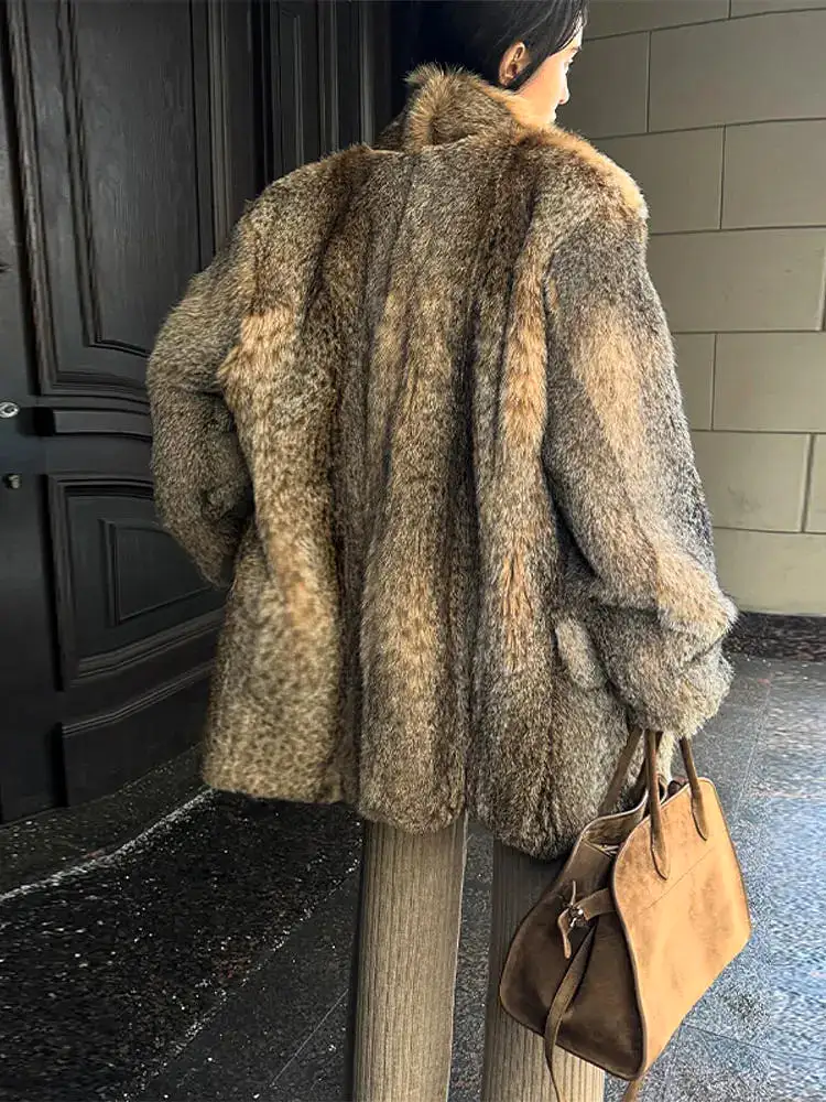 Vintage Faux Fur Oversized Coats Women Thick Warm Fluffy Jackets Coats