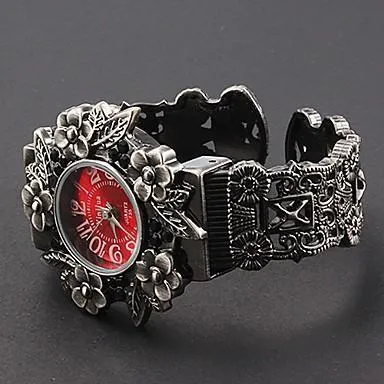 Vintage Flowers Full Steel Round Bracelet Model Quartz Watch for Women